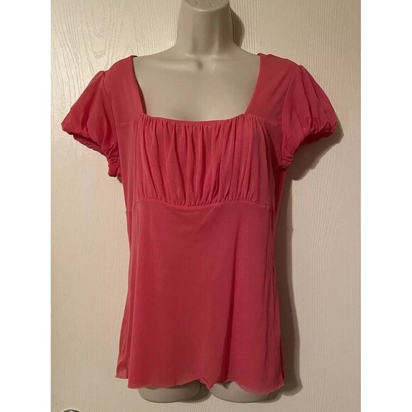Y2K- 2000’s Top Short Puffer Sleeve Baby Doll Blouse Peto-pink Size Large - Picture 1 of 14